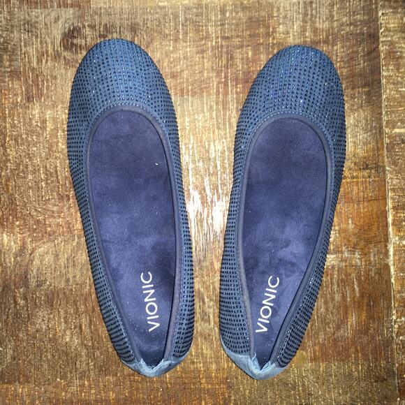 Vionic Willow Spark Ballet Slipper Shoe Navy Blue Sz 7 Rhinestone Sparkle Flat - Picture 4 of 8